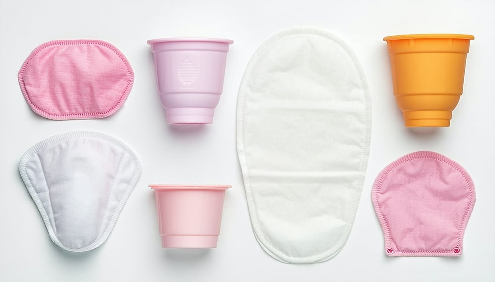 Eco-friendly menstrual products including cups and pads